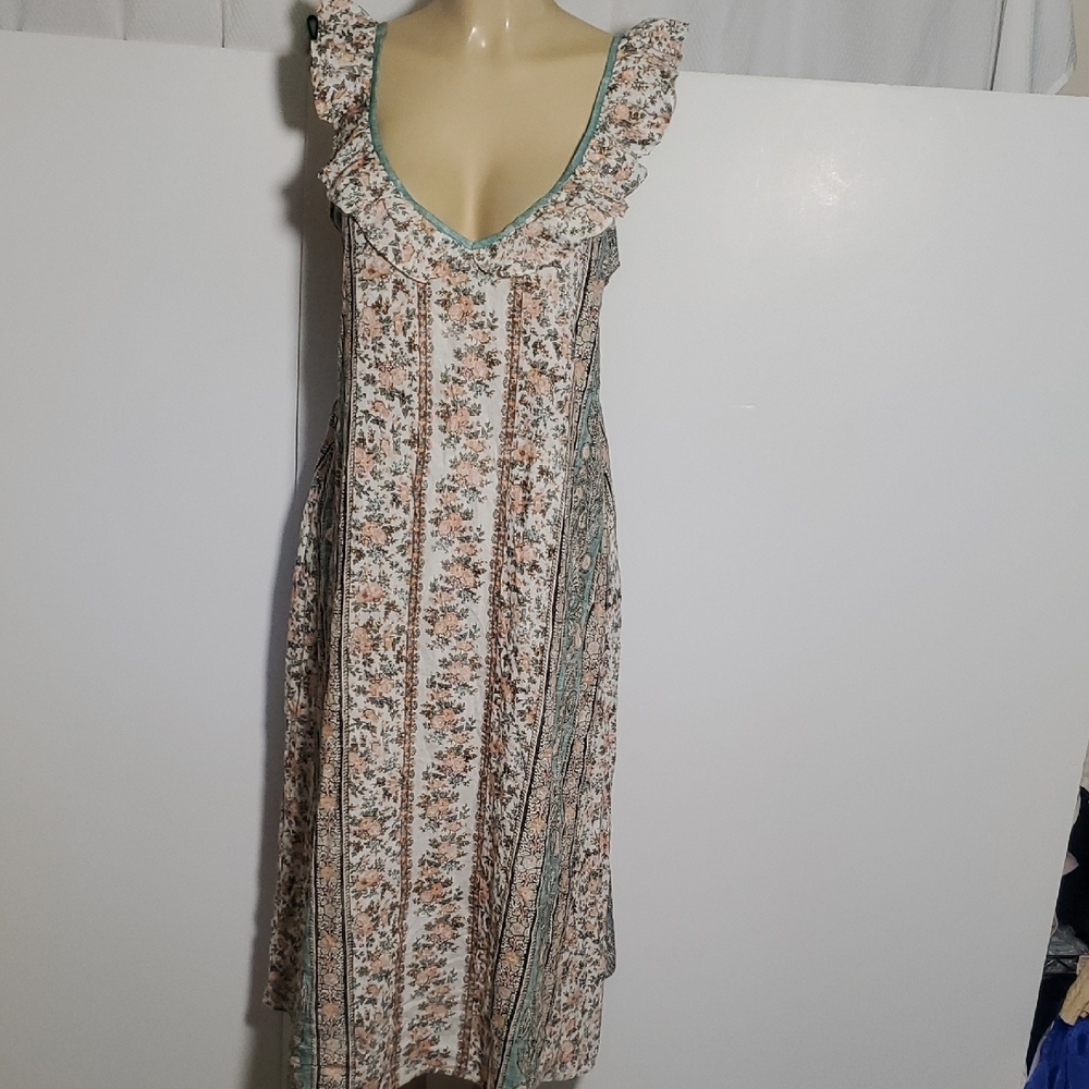 D'ASCOLI Cotton Midi Dress Large Ruffle-Trim Maxi Dress in Cream Green
